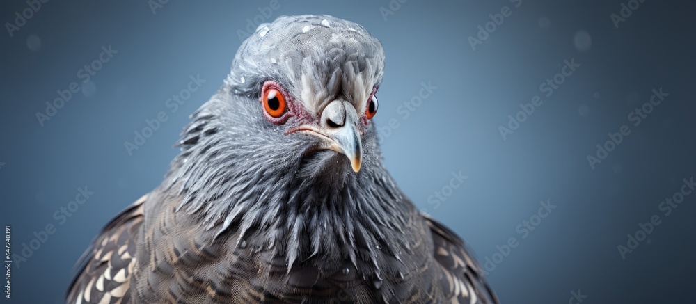 Close up picture of a pigeon with grey feathers