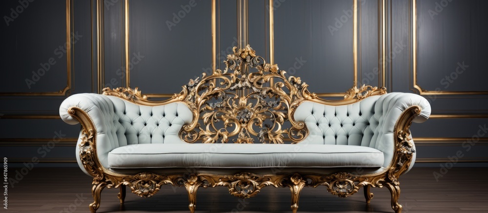Expensive sofa with golden ornament in the back