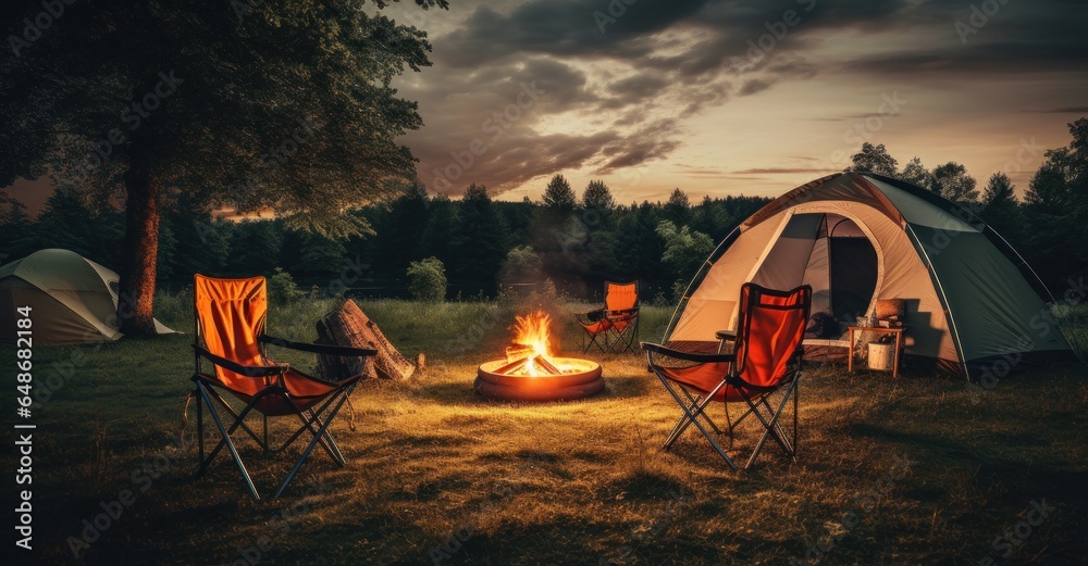 Camping chairs and tent