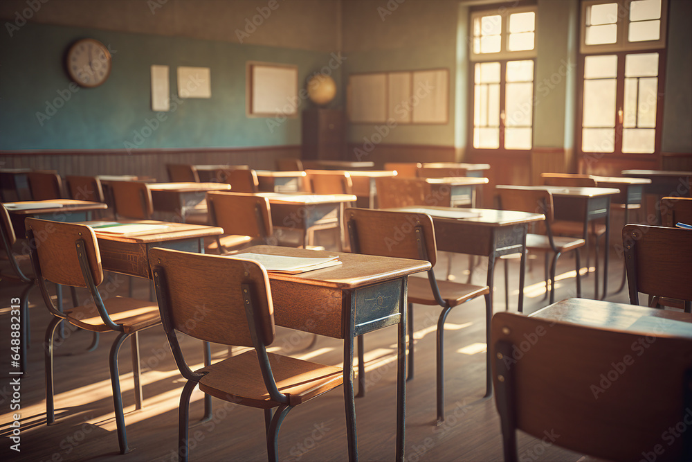 Picture empty classroom back to school concept nice vintage interior of educational environment generative AI