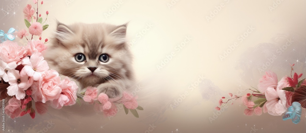 Adorable feline with blossoms