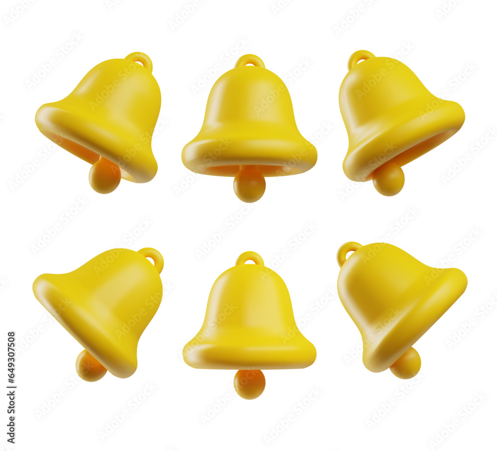 Set of realistic ringing bells in different positions 3D style