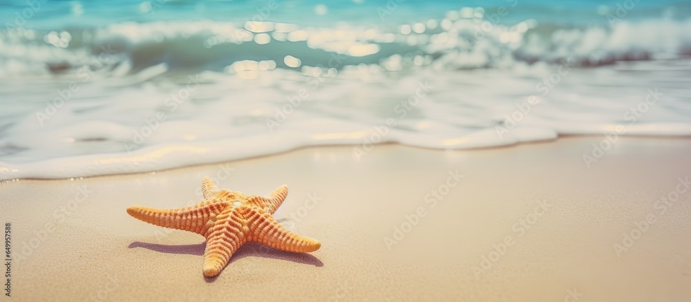 Starfish on the sandy beach clear sea water summer background relaxing