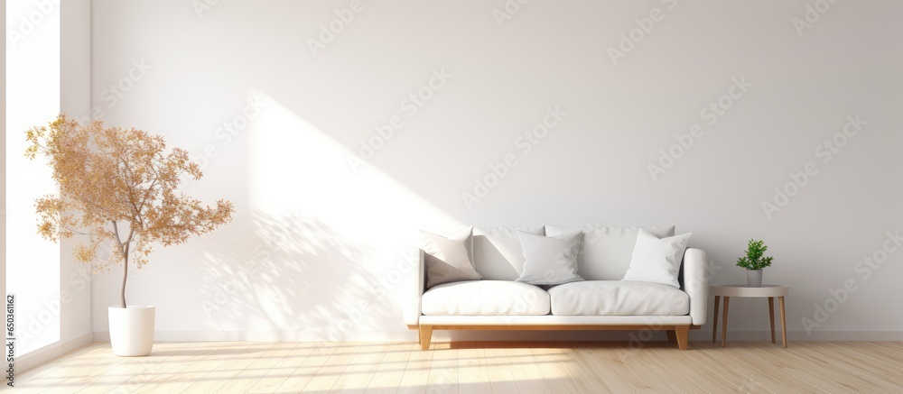 White toned room interior with wooden accents and natural light