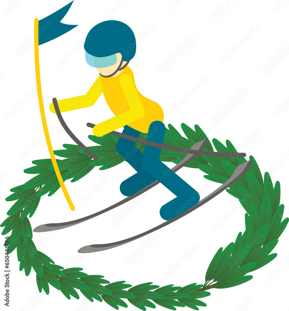 Ski sport icon isometric vector. Young male skier during winter competition icon. Winter sport concept
