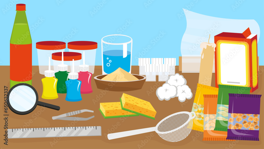 Illustration of kitchen utensils on a table in a flat style