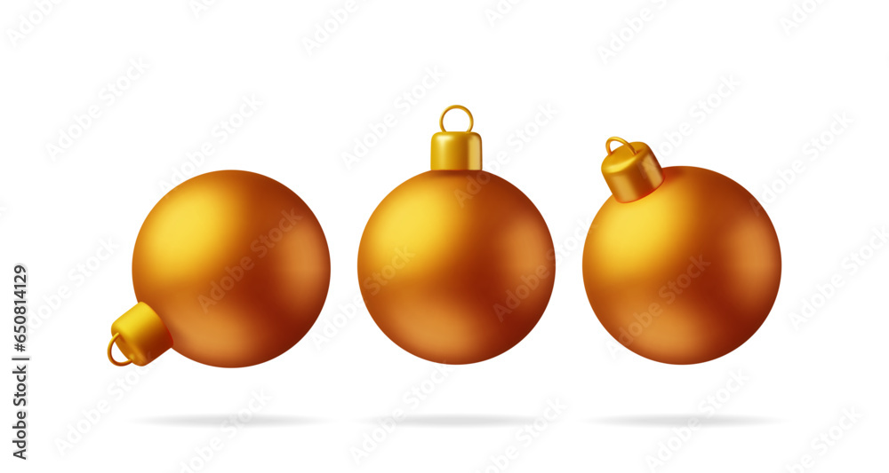 3D Gold Christmas Ball with Golden Clamp Isolated. Render Glass Christmas Tree Toy. Happy New Year Decoration. Merry Christmas Holiday. New Year and Xmas Celebration. Realistic Vector Illustration