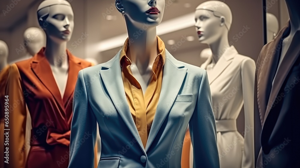 Mannequins in a clothing store, Fashion luxury clothes.