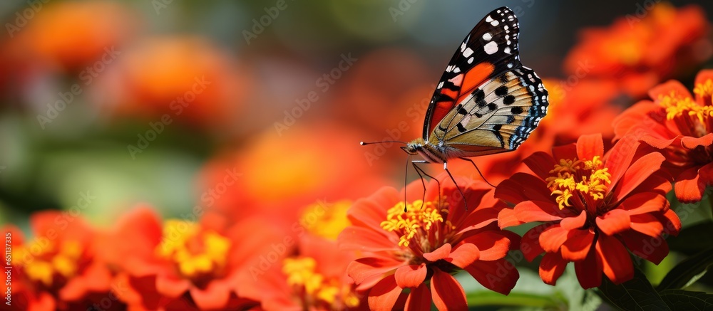 Zinnia flowers originate in the Southwest US to South America mainly Mexico Vanessa atalanta is a type of butterfly that is also known as the red admiral