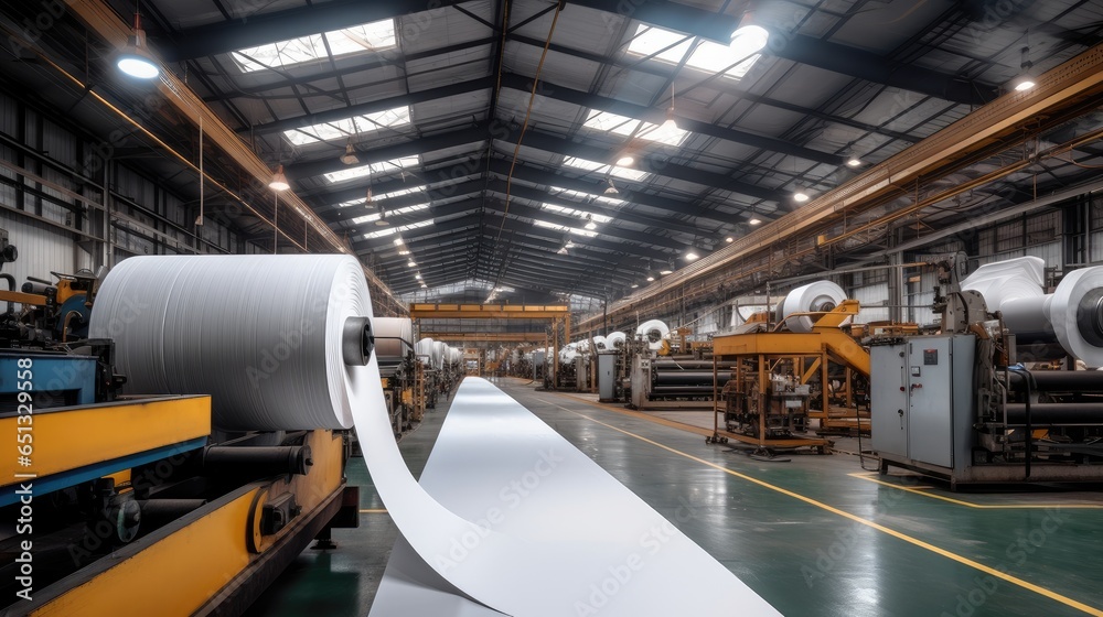 Factory production large rolls of thermal paper.
