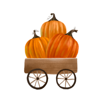 木制推车与橙色南瓜。秋季。万圣节插图。孤立元素