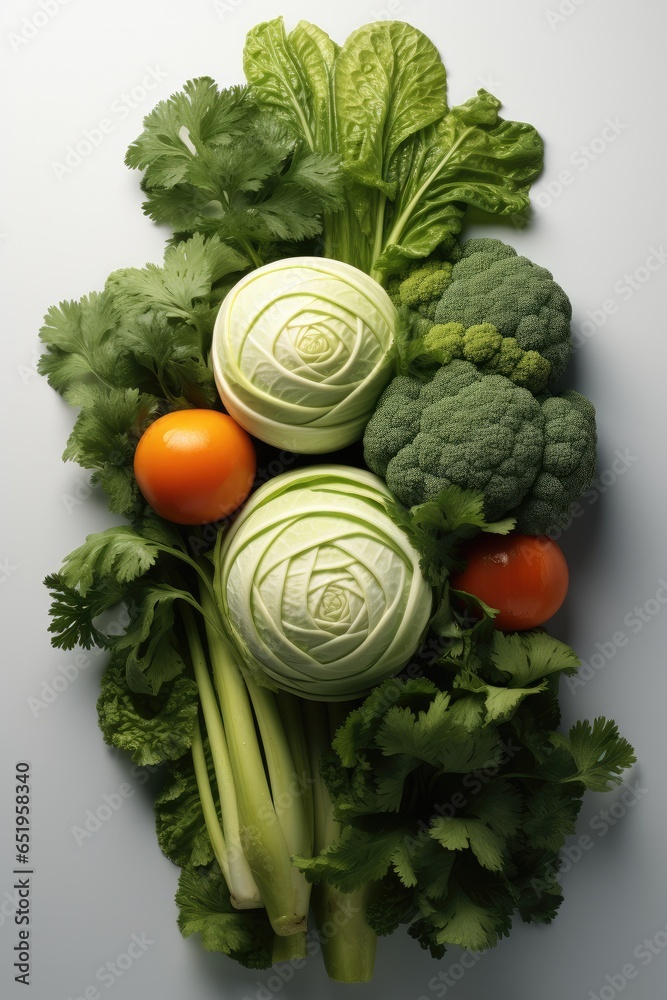 Vegetable on white background, Top view.