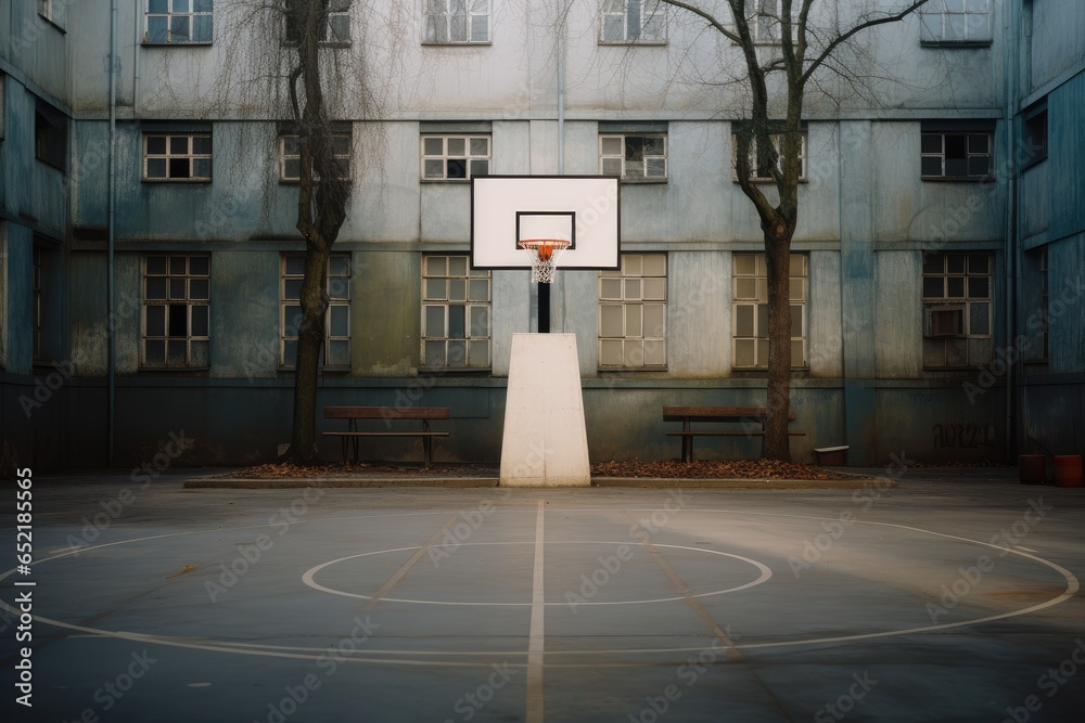 Empty urban basketball court.