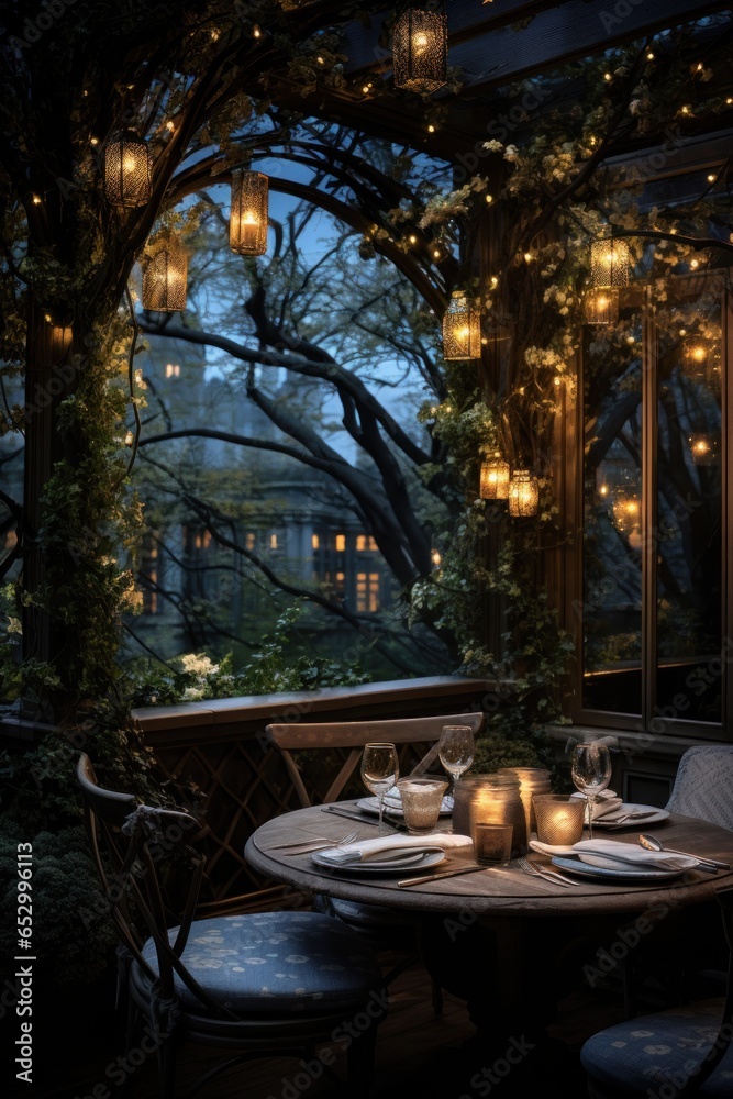 Outdoor dining under twinkling starry sky
