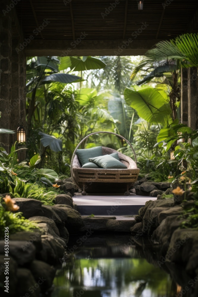 Spa treatment with tropical garden backdrop