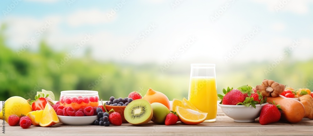 Nutritious school breakfast with produce horizontal