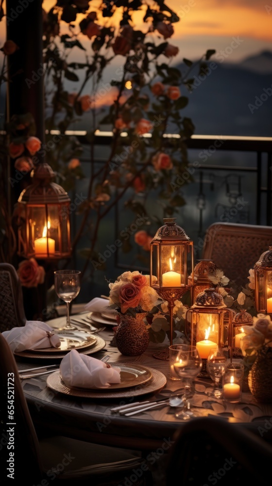 Candlelit dinner. romantic, intimate, cozy, elegant, sophisticated