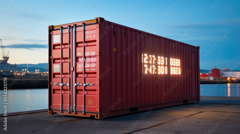 A large shipping container equipped with a digital screen.