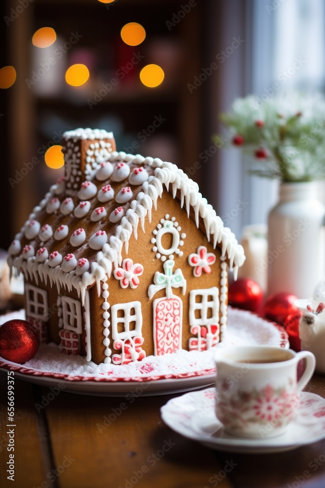 Gingerbread house: Sweet treats, candy canes, and snow icing