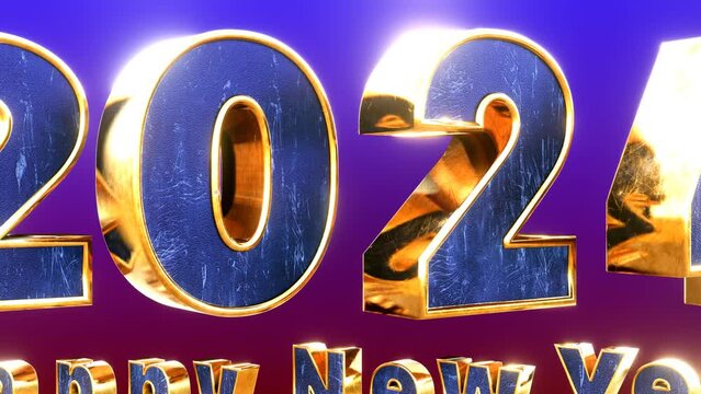 Happy new year 2024 celebrated text motion graphic as 3d modeling cinematic animation.