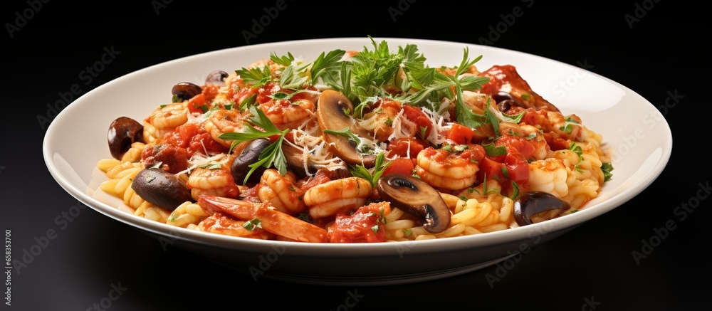 Italian seafood risotto with tomatoes