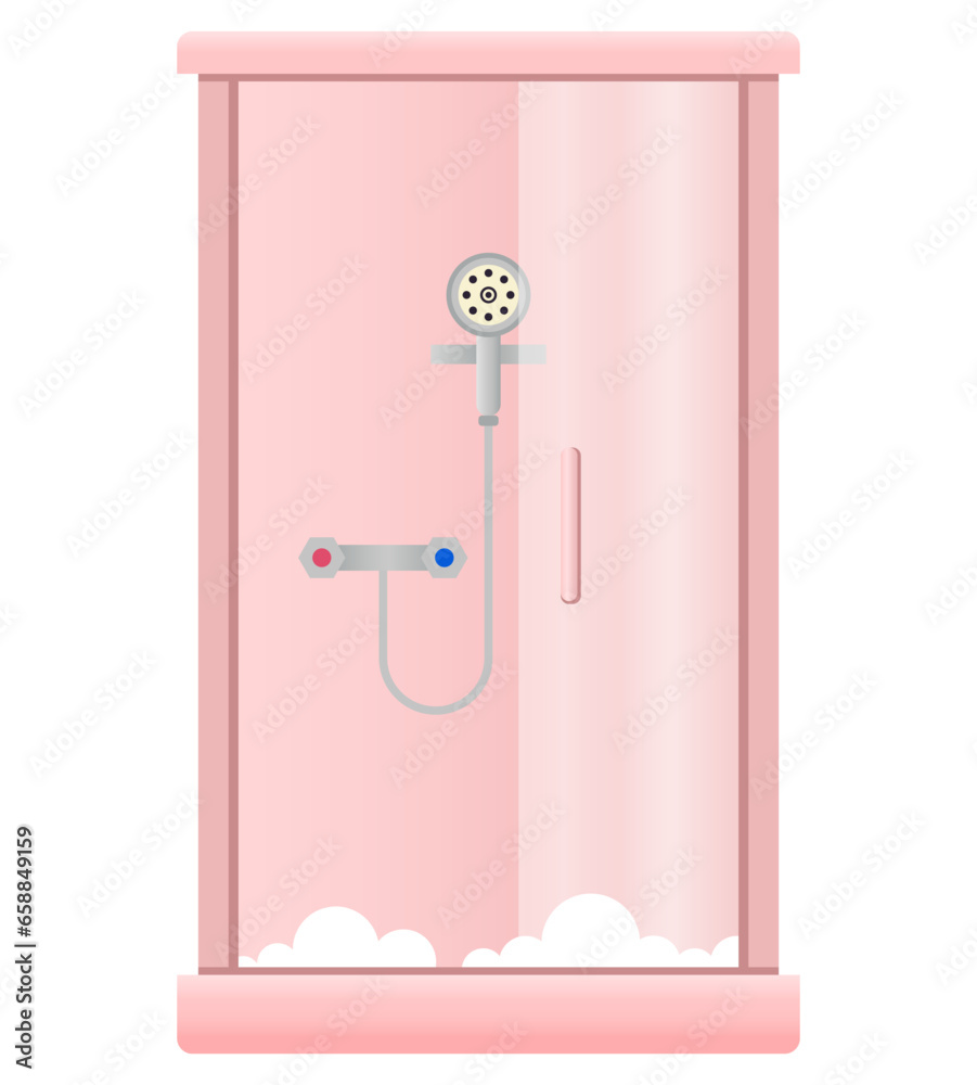 Pink shower cabin in bathroom