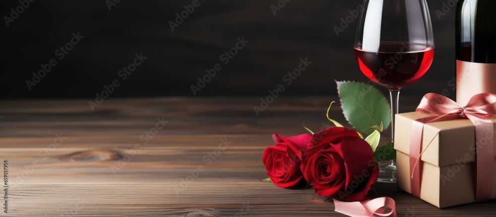 Festive concept for romantic meal with Valentine s Day gift