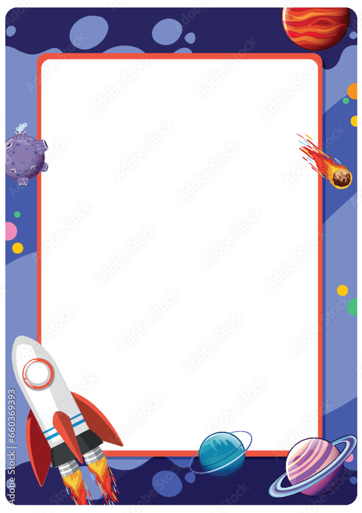 Outer Space Adventure: Planets and Rocket Border Frame