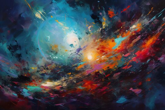 vibrant visual of artistic brush strokes depicting outer space and cosmos. Generative AI