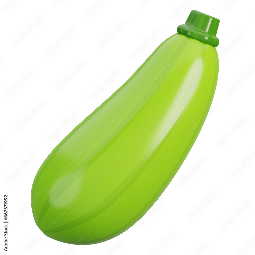 Cartoon fresh zucchini vegetable isolated on white. 3d render illustration.