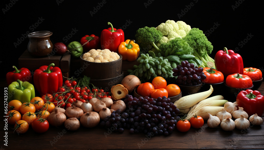 Freshness and abundance of healthy vegetables on a wooden table generated by AI