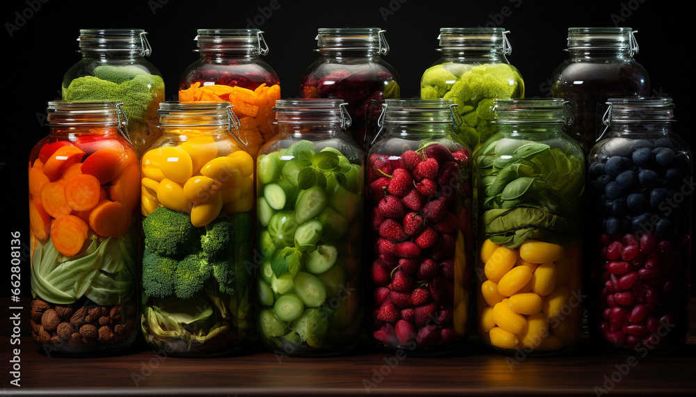 Freshness of nature bounty, pickled vegetables in homemade glass jar generated by AI