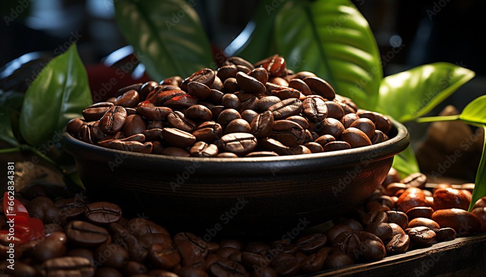 Freshness of coffee bean, nature aroma in a cup generated by AI