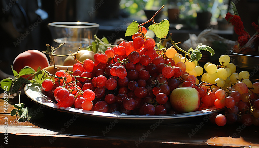 Freshness of nature bounty  ripe, organic fruit on wooden table generated by AI