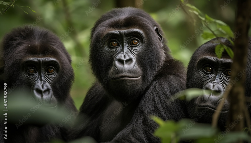 Baby bonobo sitting in nature, staring with cute animal eyes generated by AI