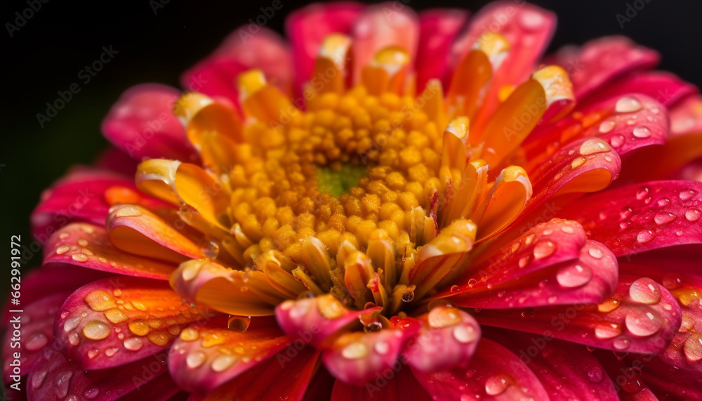 Vibrant gerbera daisy, close up beauty in nature, wet with dew generated by AI