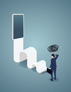 Businessman feels confusion about the electronic billing.too much messages.