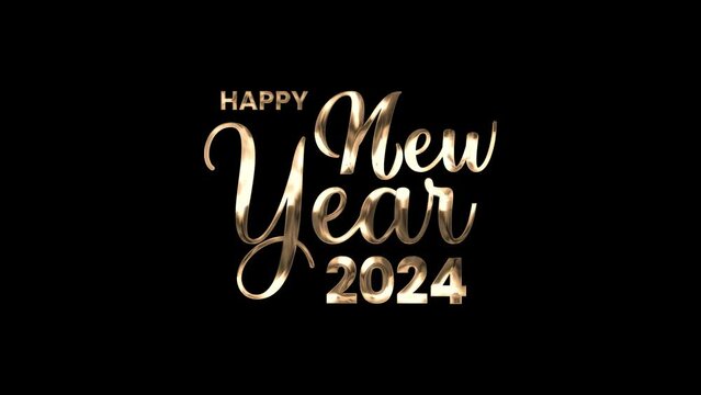 Happy New Year Animation Text in Gold Color. Great for video introduction 4K Footage and used as a card for 2024 New year celebration. Animated Happy New Year 2024.