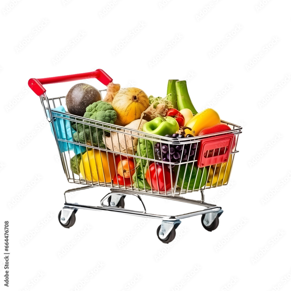 shopping cart full of vegetables isolated