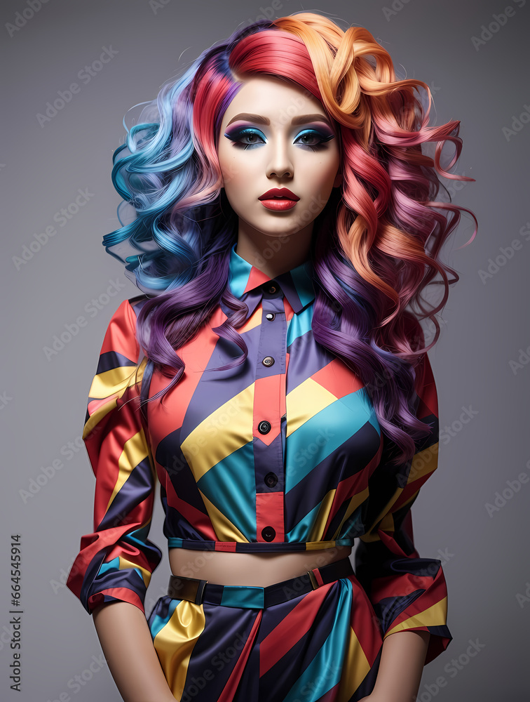 Beautiful woman with bright hair. Bright hair color, hairstyle with the curls.