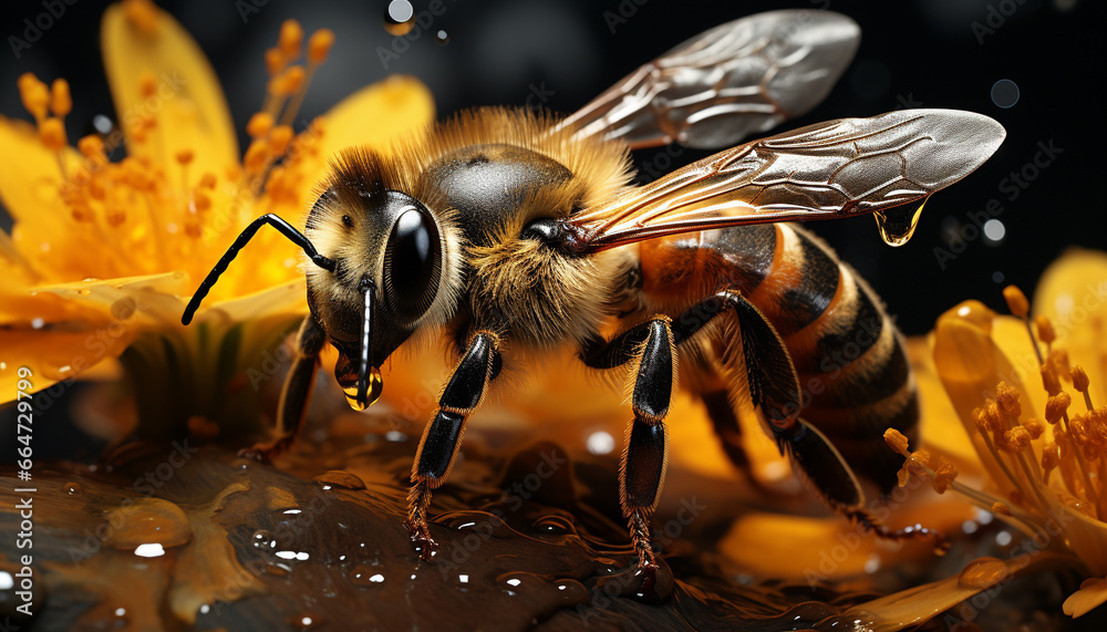 Insect bee, nature animal, macro beauty in nature flying generated by AI
