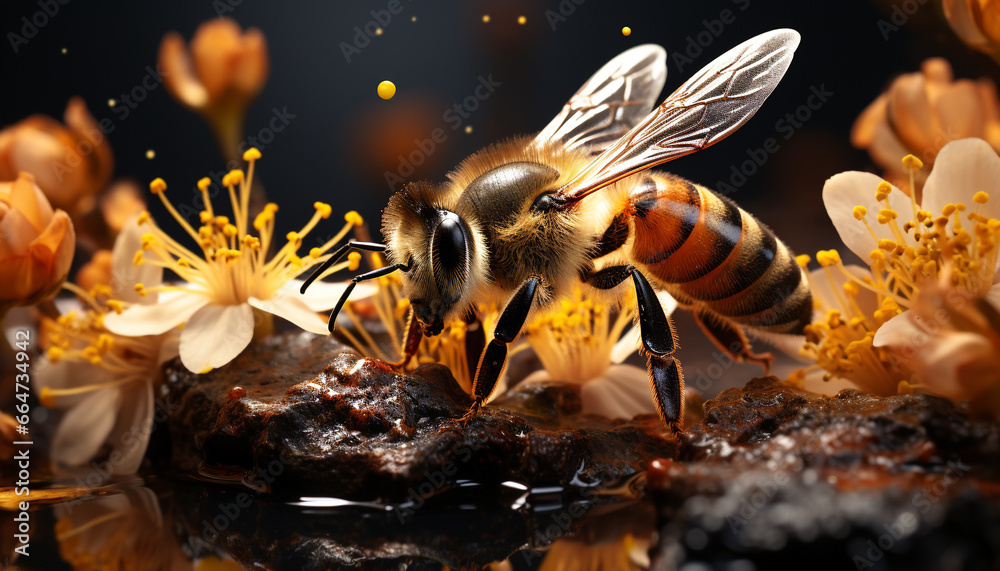 The beauty of nature  a bee collecting pollen from a flower generated by AI