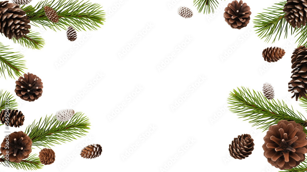 Pine cones and pine tree branches frame