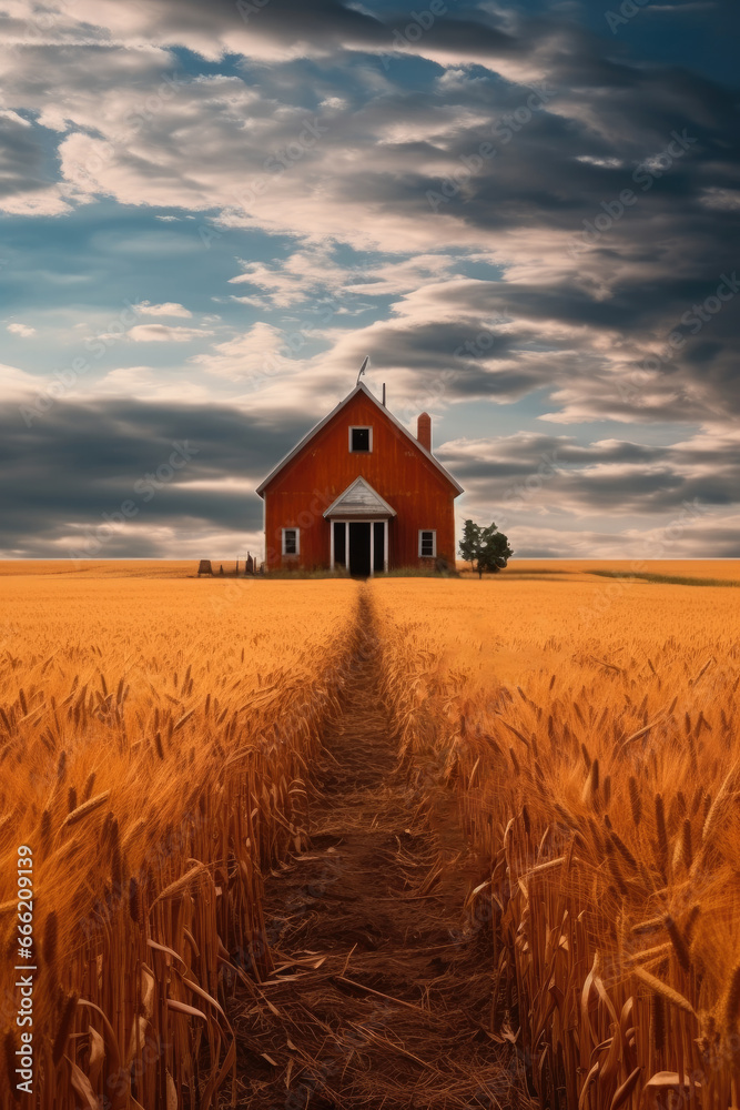 Beautiful home in wheat field.