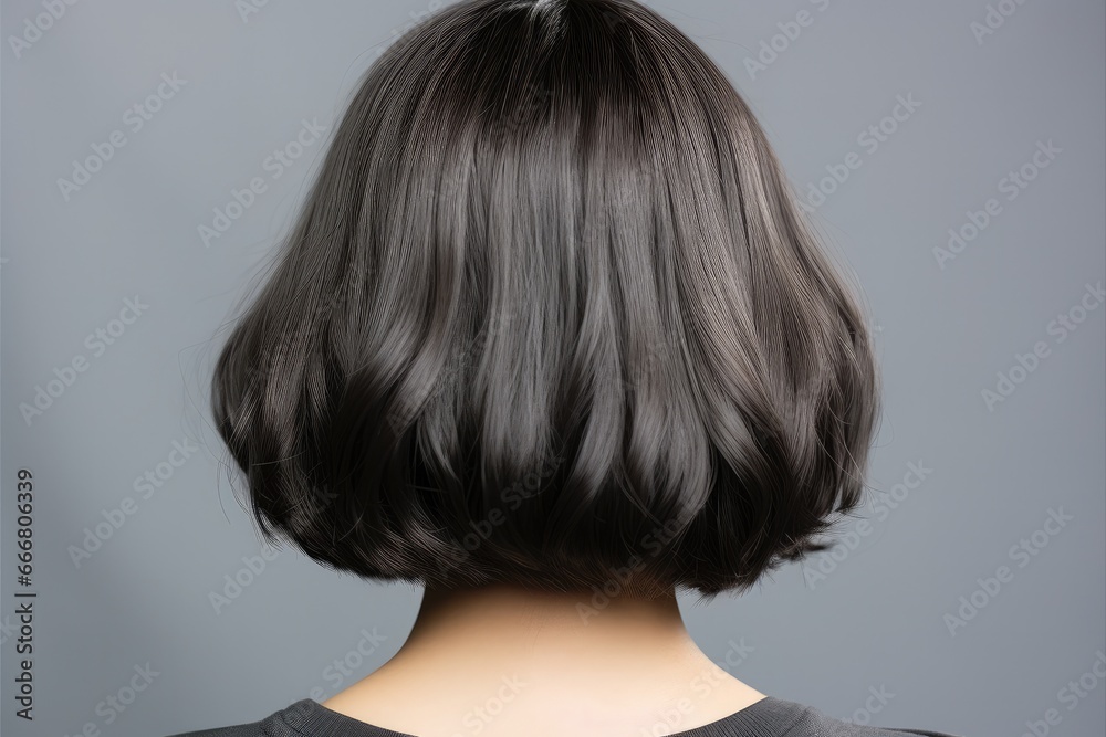Haircuts for women with dark ash color hair, small perm, bob cut and short hairs, For women barber shops, Hair treatment therapy concept.