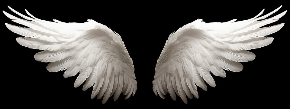 黑色背景上的白色天使或鸟翅膀