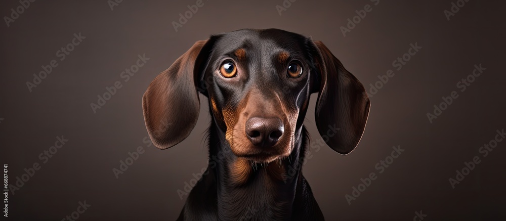 Blue eyed dachshund in a photography studio