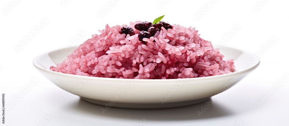 Riceberry served on white plate
