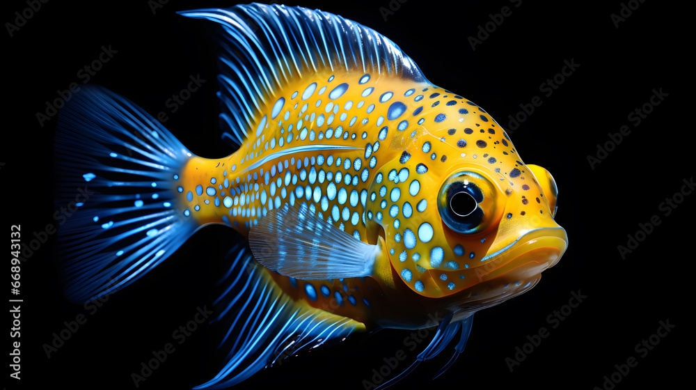  yellow And blue fish on black background