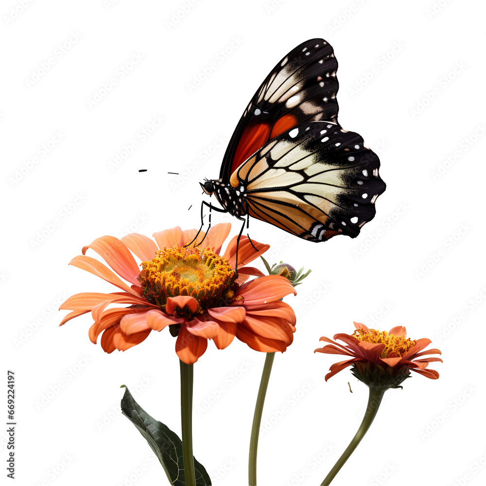 Butterfly clinging to a beautiful flower on a transparent background PNG